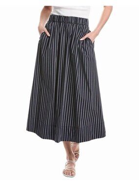 Ellen Tracy Navy Striped Pull On Maxi Skirt Size Medium